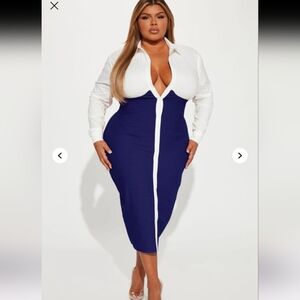 Fashion Nova Let's Get Serious Midi Shirt Dress - Navy/combo Size Large (NWT)